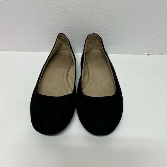 Old Navy Ballet Flats Size 9 Black Suede Leatherette Classic Casual Preppy Comfy - Picture 2 of 9